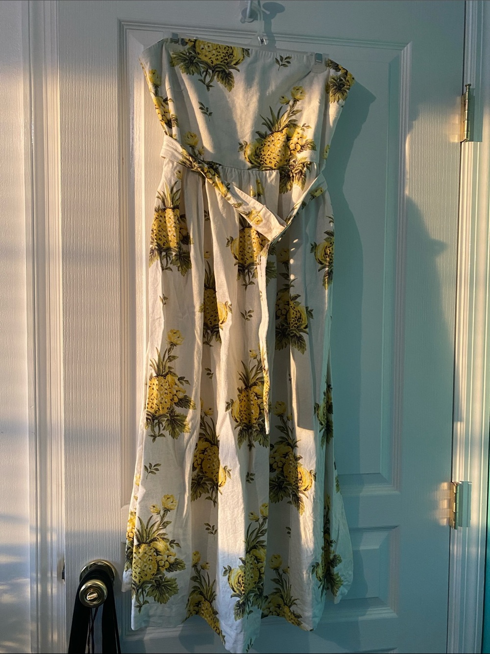 Tahari White Midi Dress with Yellow Pineapple Print